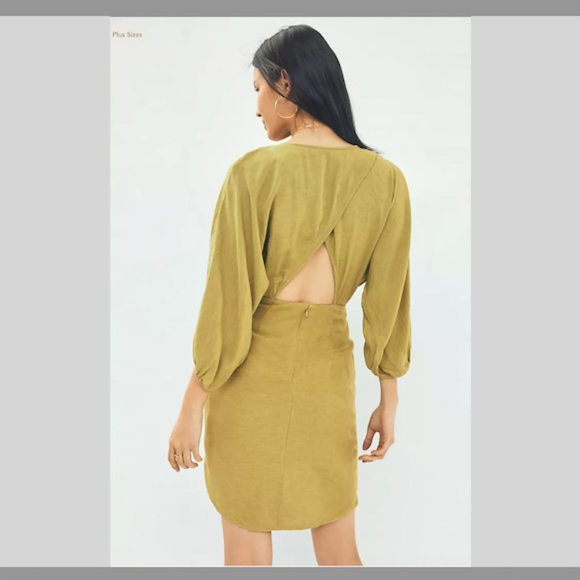 NWT ANTHROPOLOGIE | Puff-Sleeve Wrap Mini Dress Green 2P - Picture 3 of 8